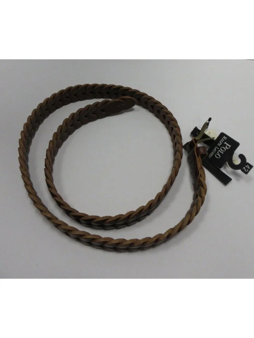 Polo Ralph Lauren Belt 42 Tan Italian Leather Braided Woven Classic